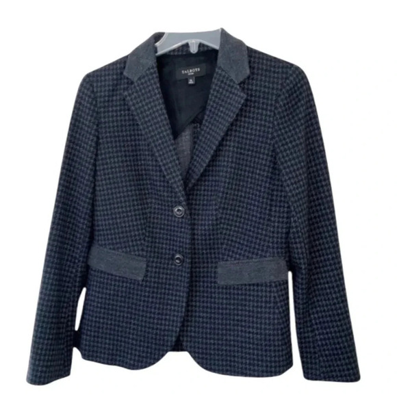 Talbots Blazer Black & Gray Houndstooth Cotton blend Womens size L Classic - Picture 1 of 13